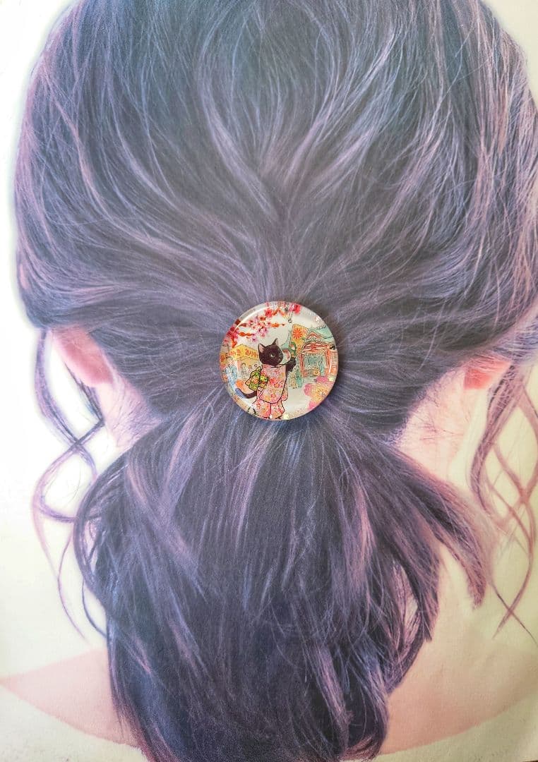 レジン　猫　ヘアゴム　ブローチ　ポニーフック　No.475