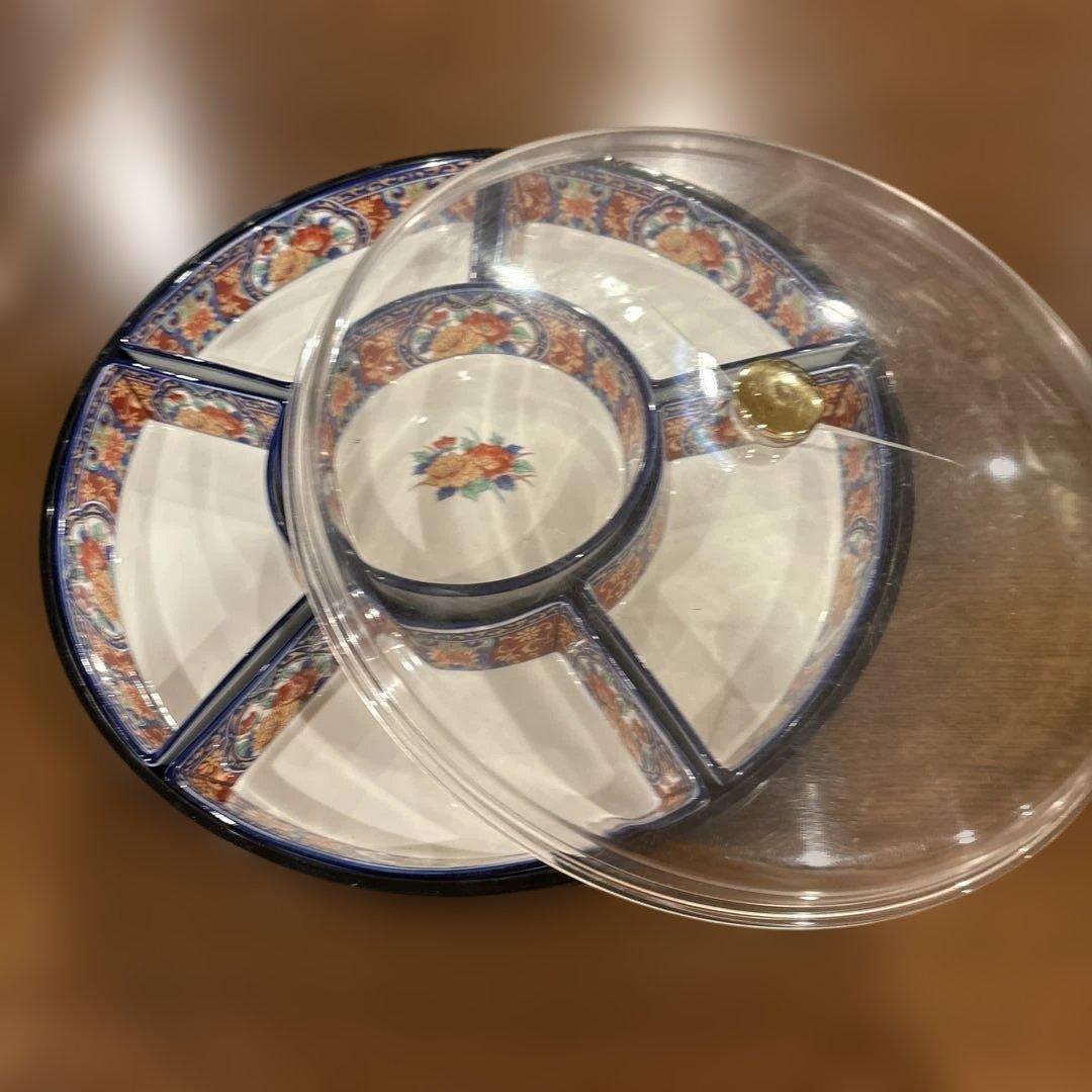 花柄盛り皿 透明カバー付き