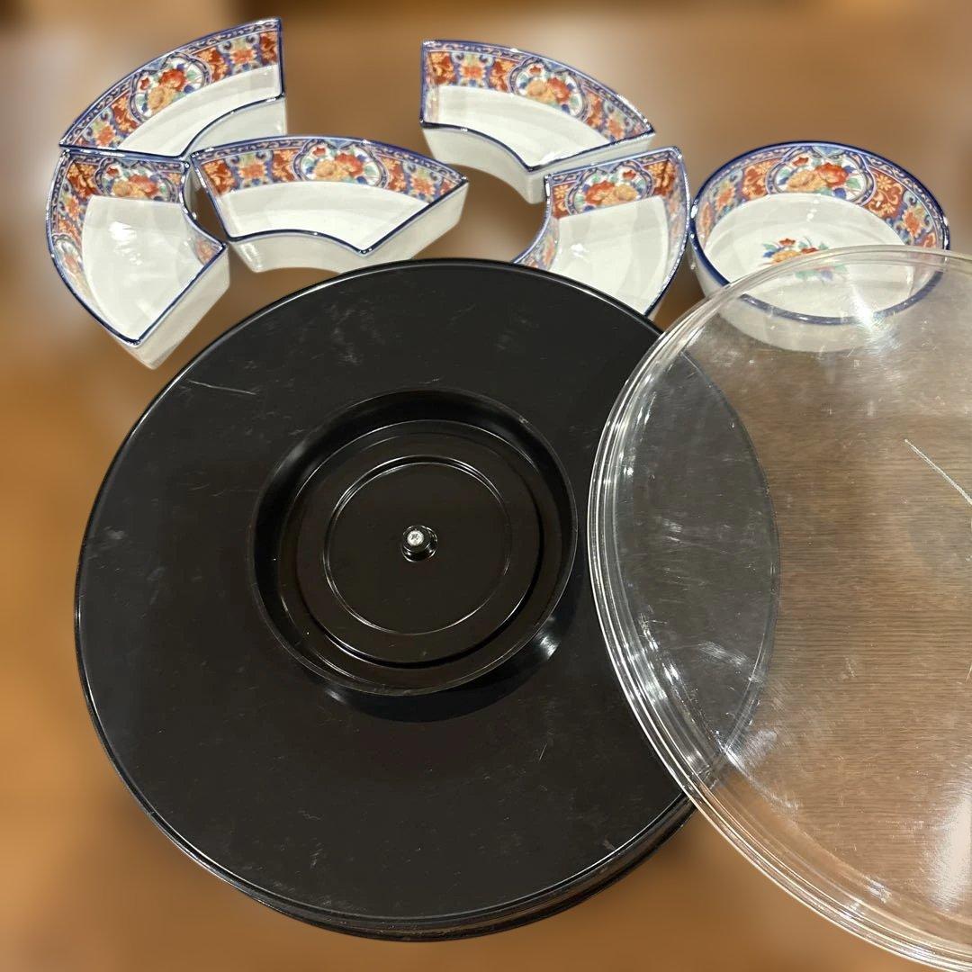 花柄盛り皿 透明カバー付き