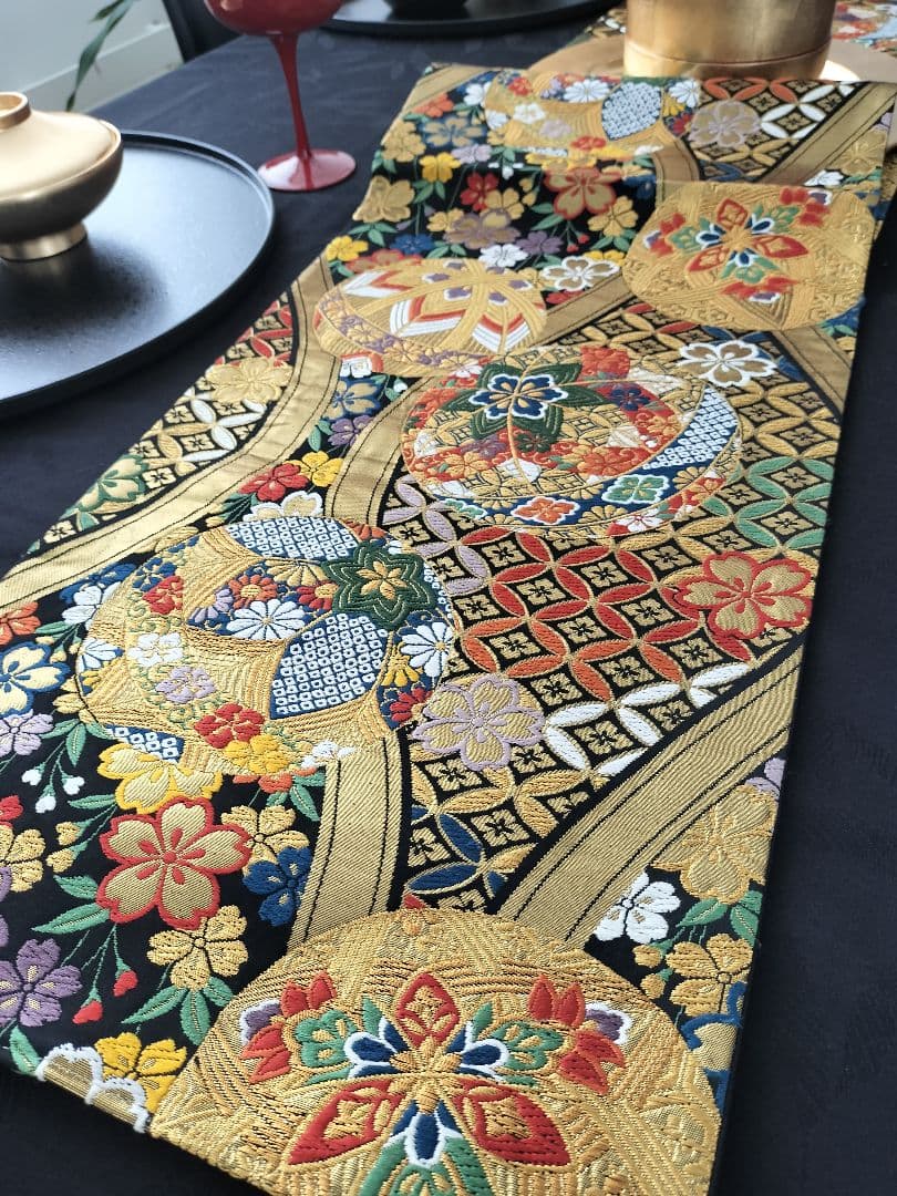 A943★逸品‼️豪華刺繍‼️ひな祭り‼️袋帯正絹テーブルランナー2m13cm