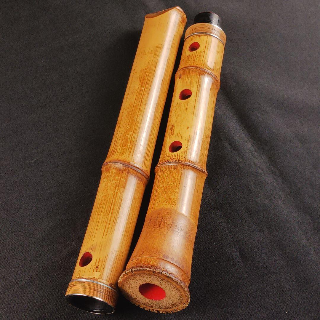 Y2886-7 琴古流 尺八 豊竹銘 銀三線藤巻 全長52㎝ 竹製