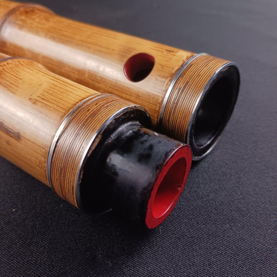 Y2886-7 琴古流 尺八 豊竹銘 銀三線藤巻 全長52㎝ 竹製