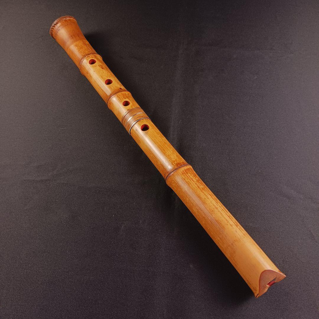Y2886-7 琴古流 尺八 豊竹銘 銀三線藤巻 全長52㎝ 竹製