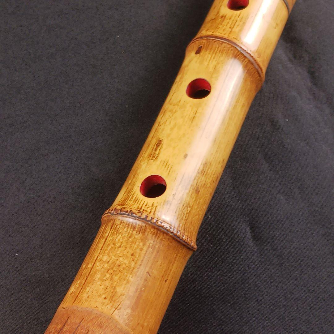 Y2886-7 琴古流 尺八 豊竹銘 銀三線藤巻 全長52㎝ 竹製