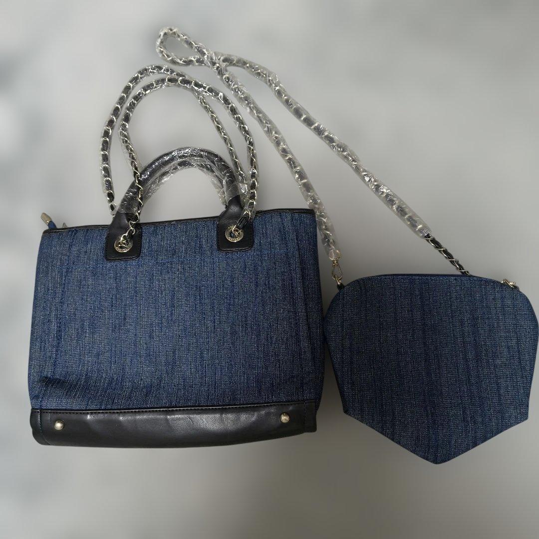 CHANEL デニムショルダーバッグ&ポーチセット