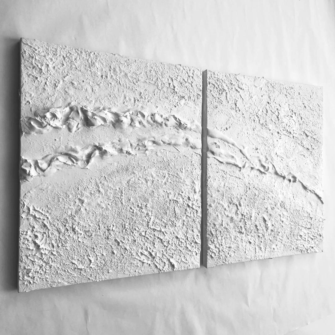 白いテクスチャーアート2枚組｜アートパネル　北欧　モダン　インテリア　シンプル