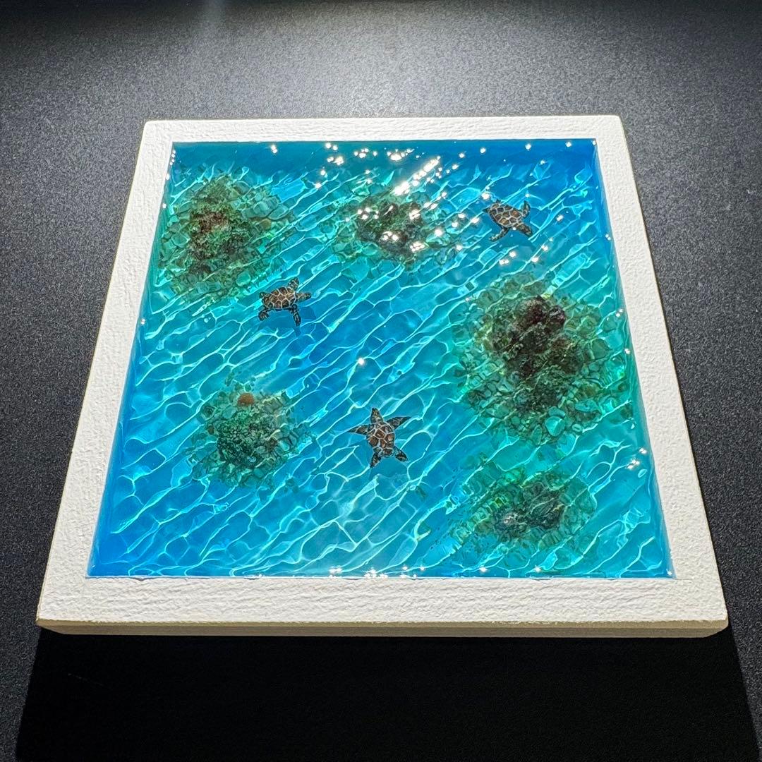 ウミガメ レジンアート オーシャンアート ホヌ 海 アート 波紋 アートパネル