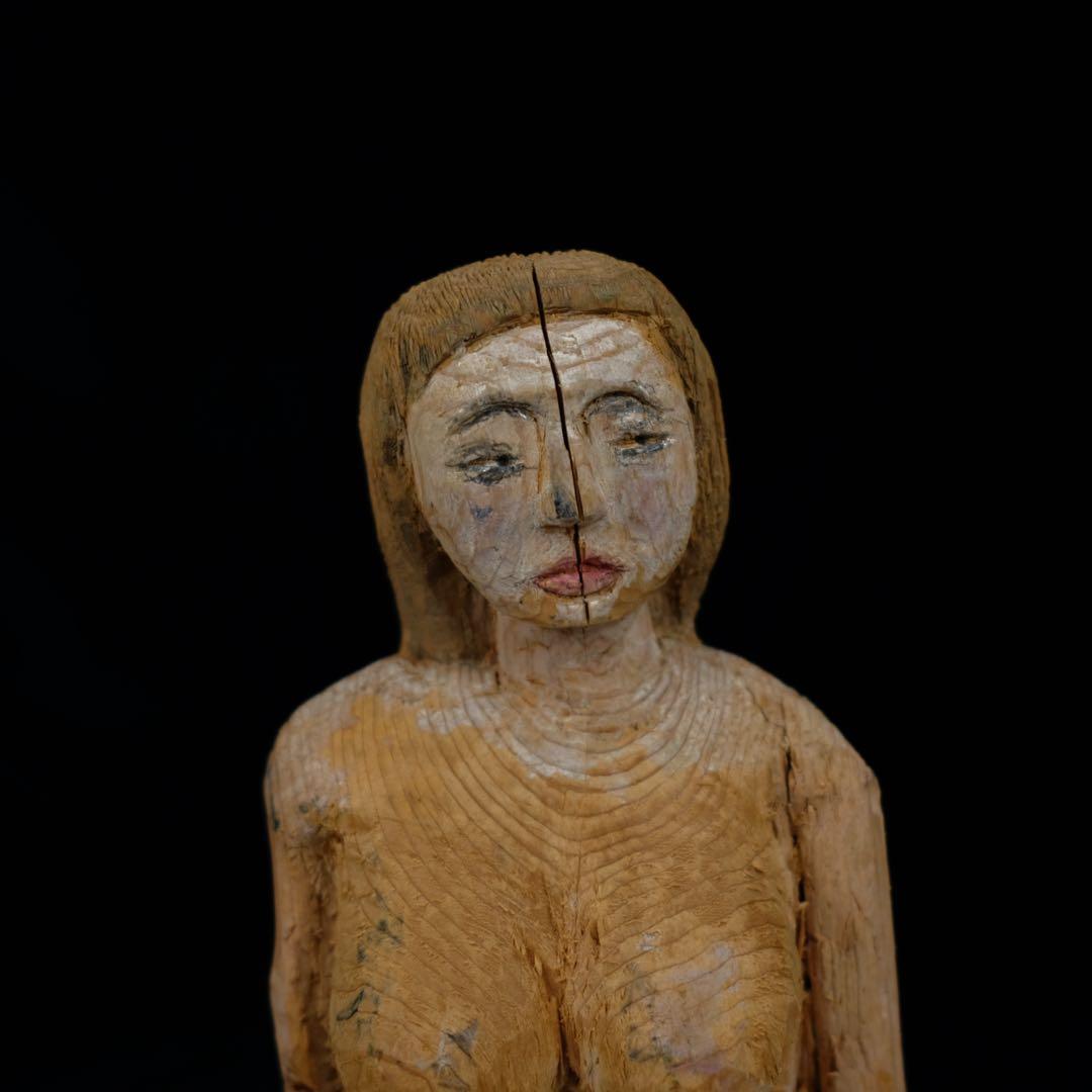 古い木彫りの女像　アート作品　彫刻　一刀彫　オブジェ　裸婦　アンティーク　古道具