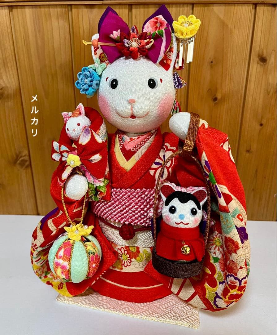 【ねこの創作人形】ちりめん細工　縮緬細工　招き猫　まねき猫　こま犬