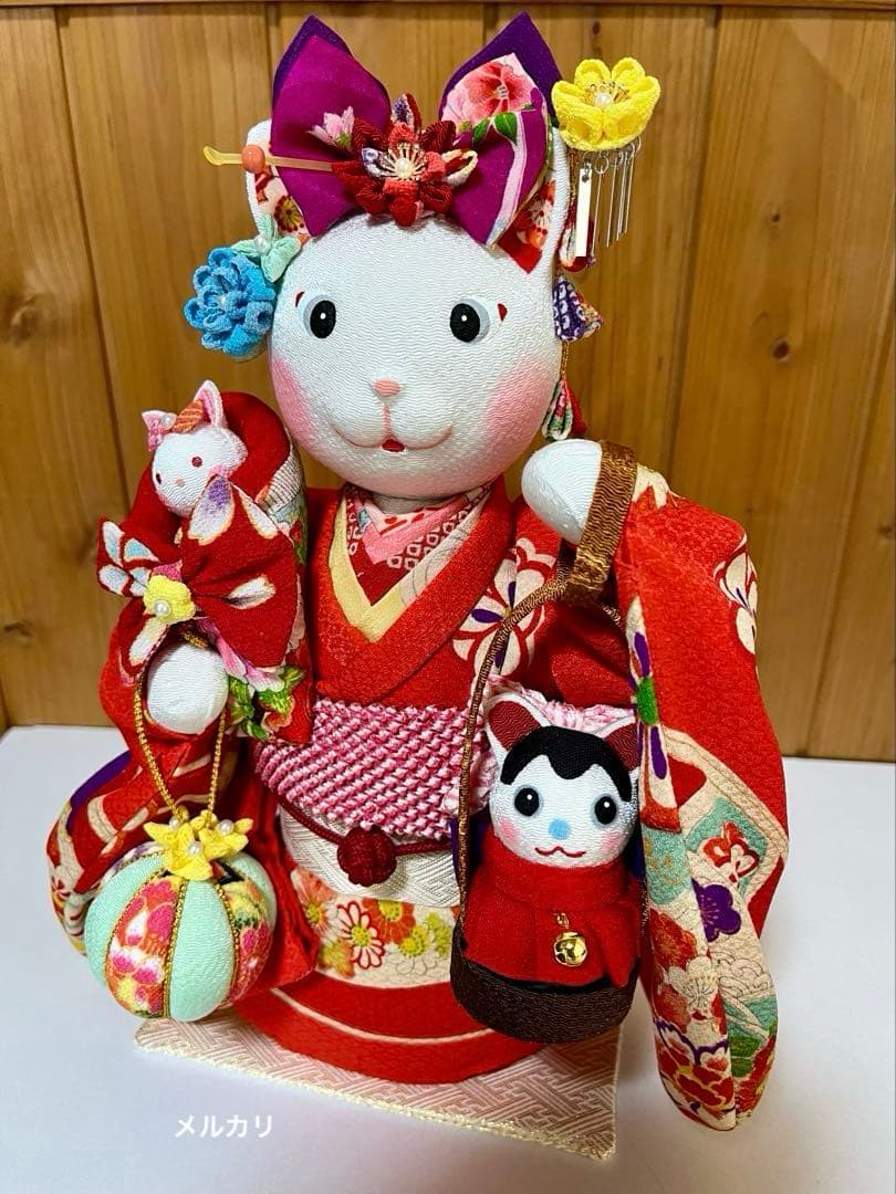 【ねこの創作人形】ちりめん細工　縮緬細工　招き猫　まねき猫　こま犬
