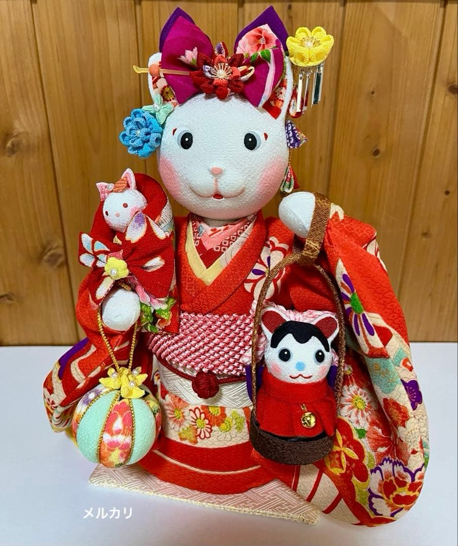 【ねこの創作人形】ちりめん細工　縮緬細工　招き猫　まねき猫　こま犬