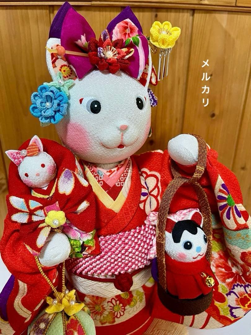 【ねこの創作人形】ちりめん細工　縮緬細工　招き猫　まねき猫　こま犬