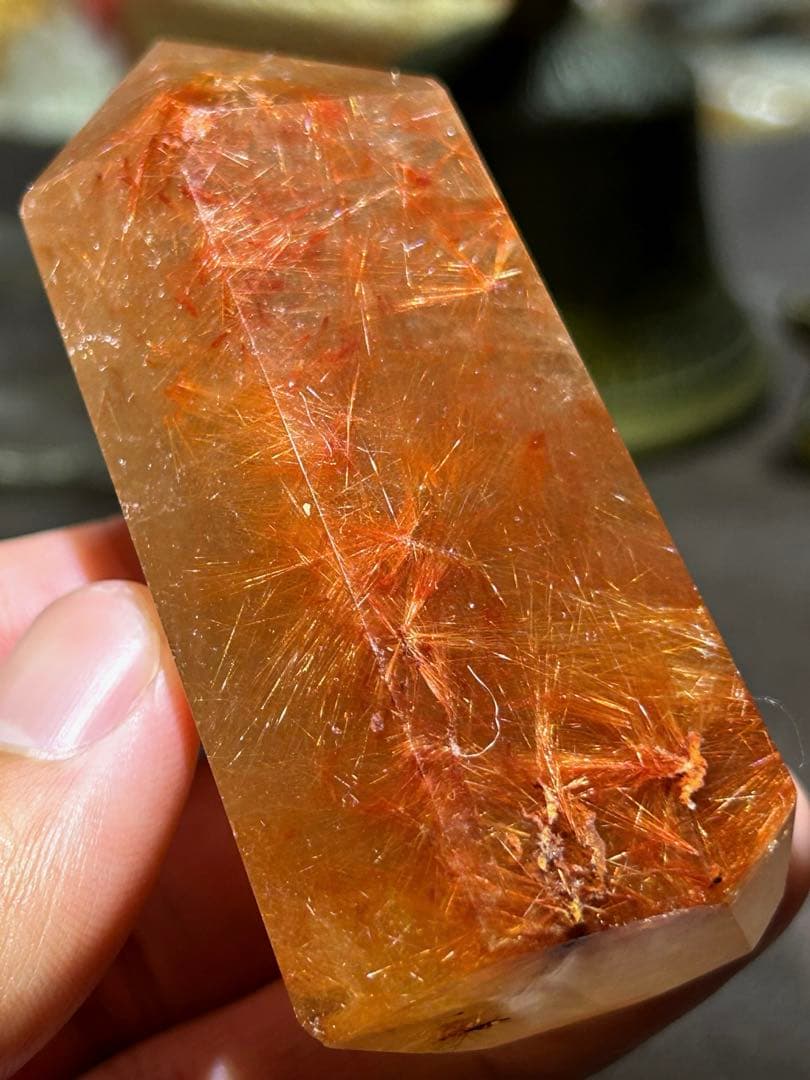 ☆ ミルトン様帝王秘宝！超希少！オレンジ　ゴールド　ルチル　原石　六角柱