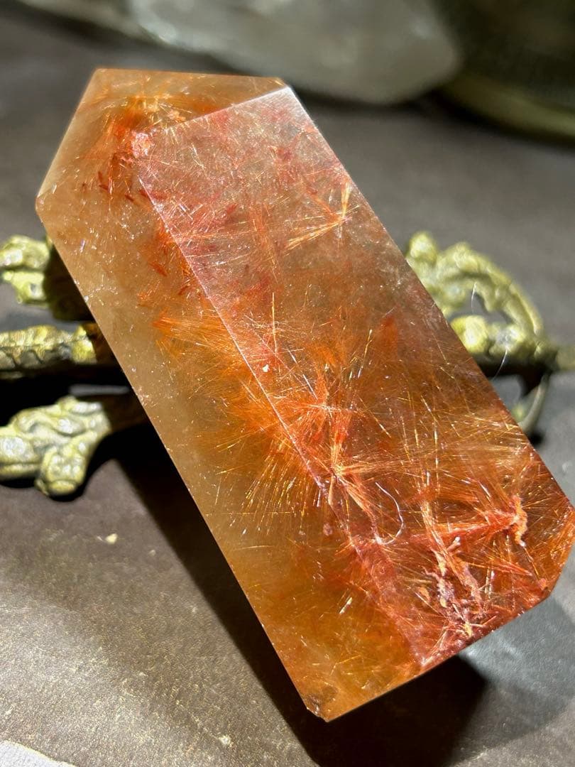 ☆ ミルトン様帝王秘宝！超希少！オレンジ　ゴールド　ルチル　原石　六角柱