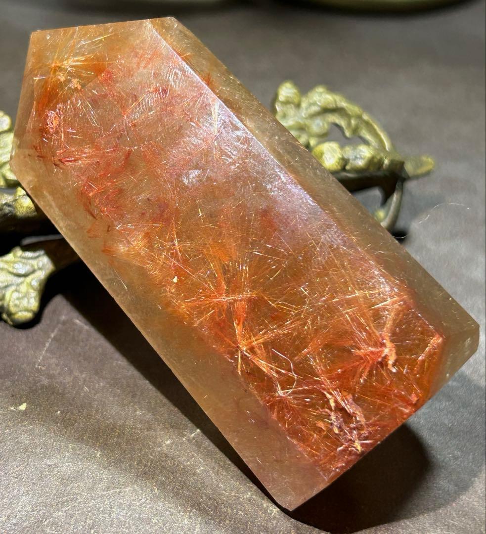 ☆ ミルトン様帝王秘宝！超希少！オレンジ　ゴールド　ルチル　原石　六角柱
