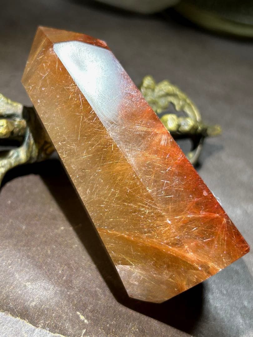 ☆ ミルトン様帝王秘宝！超希少！オレンジ　ゴールド　ルチル　原石　六角柱