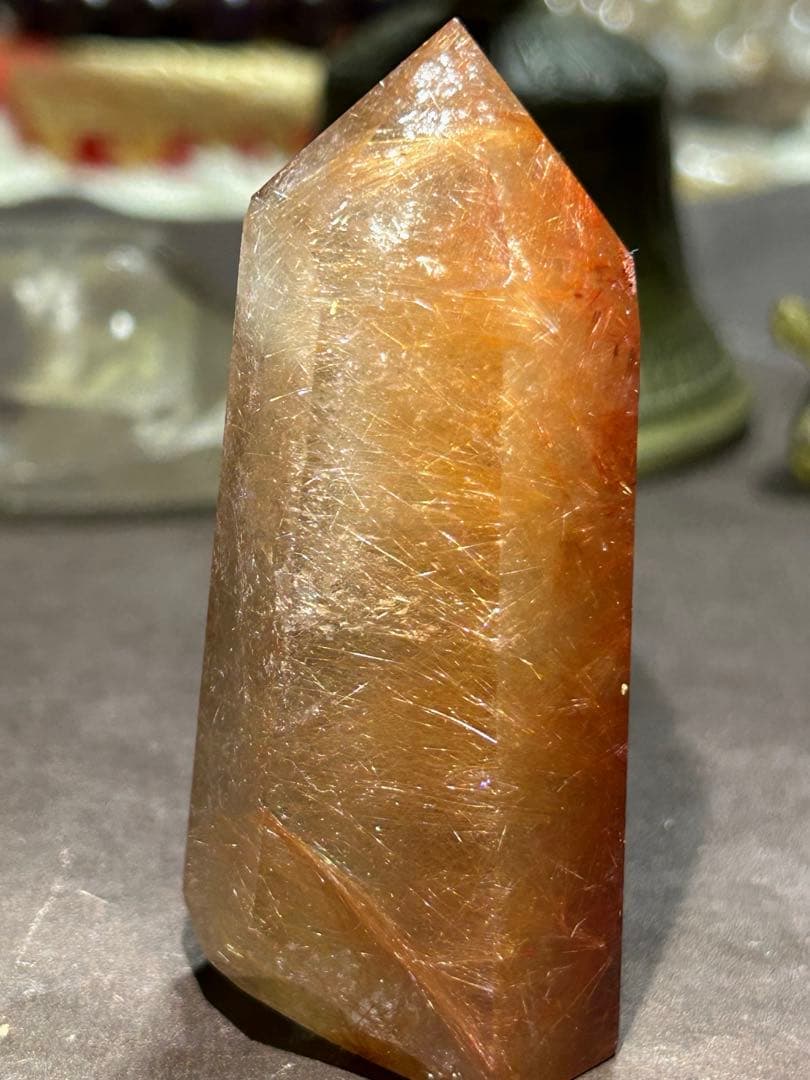 ☆ ミルトン様帝王秘宝！超希少！オレンジ　ゴールド　ルチル　原石　六角柱