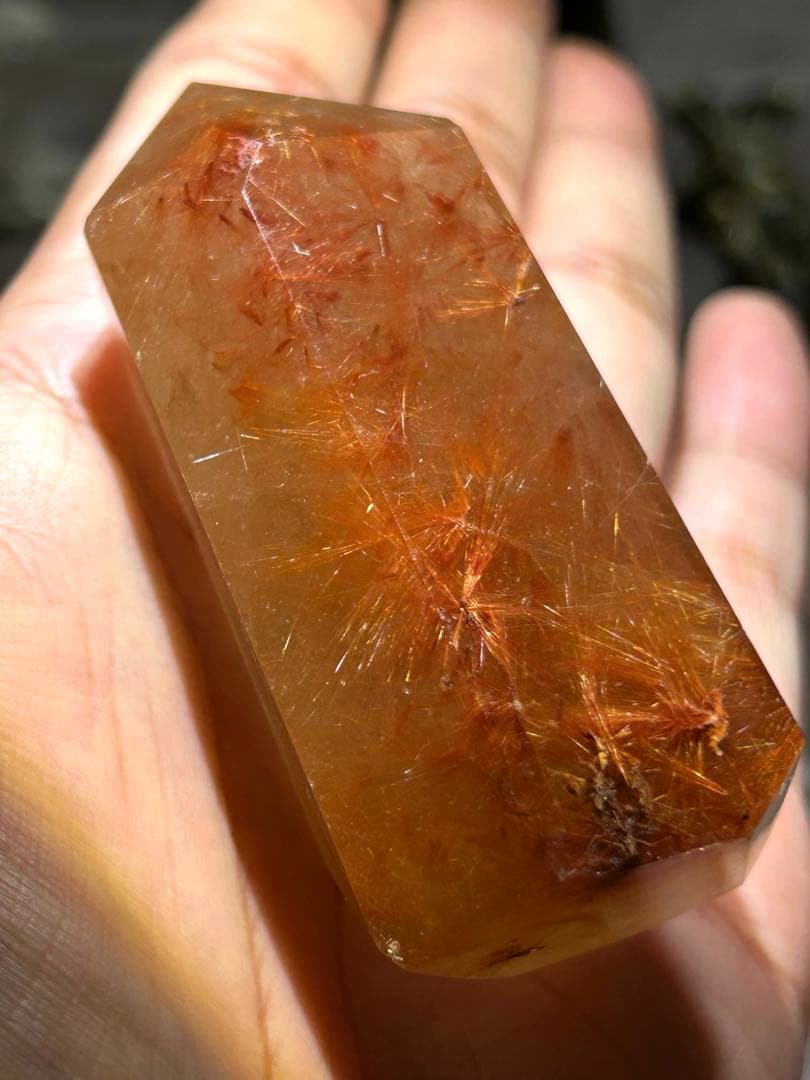 ☆ ミルトン様帝王秘宝！超希少！オレンジ　ゴールド　ルチル　原石　六角柱