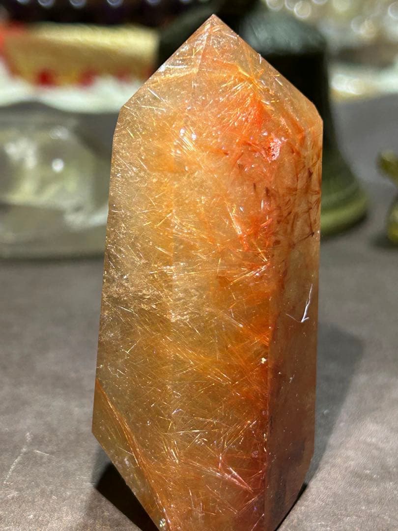 ☆ ミルトン様帝王秘宝！超希少！オレンジ　ゴールド　ルチル　原石　六角柱