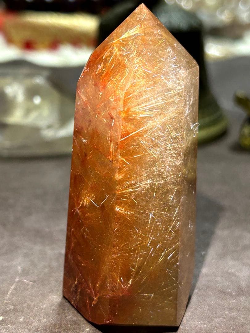 ☆ ミルトン様帝王秘宝！超希少！オレンジ　ゴールド　ルチル　原石　六角柱