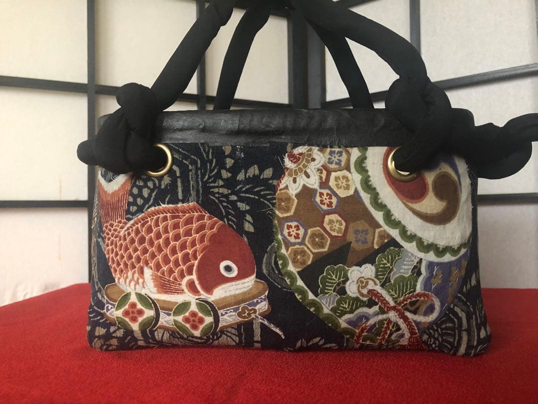 一閑張り　一閑張りバック　藍染 　犬張子　狛犬　鯛車