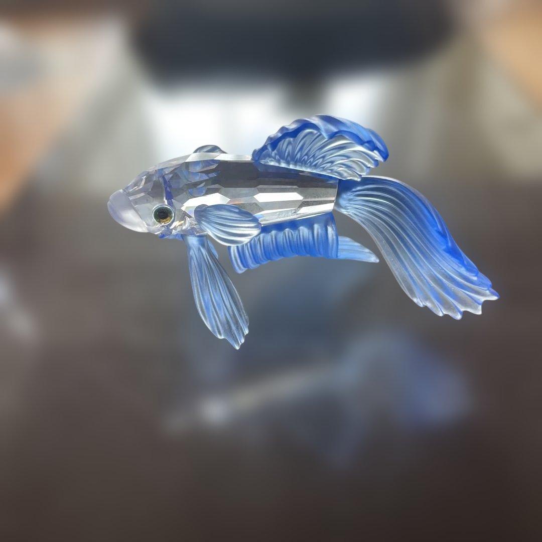 青色ガラス製ベタの装飾品 全長9㌢×高さ6㌢