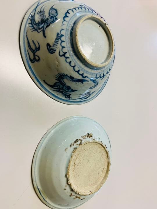 中国明時代早期と晩期染付お茶碗各1点（まとめ)