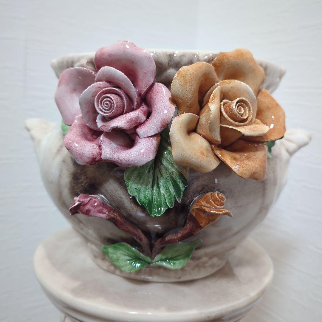 陶器製ローズ　フラワーポット　花台　イタリア製