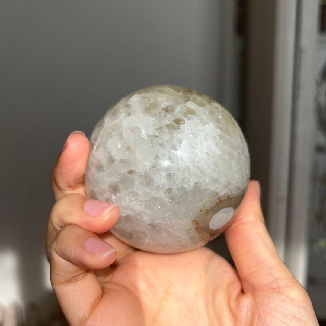 笑口 bigサイズ スフィア 瑪瑙 結晶 虹あり 67.6ミリ 364g