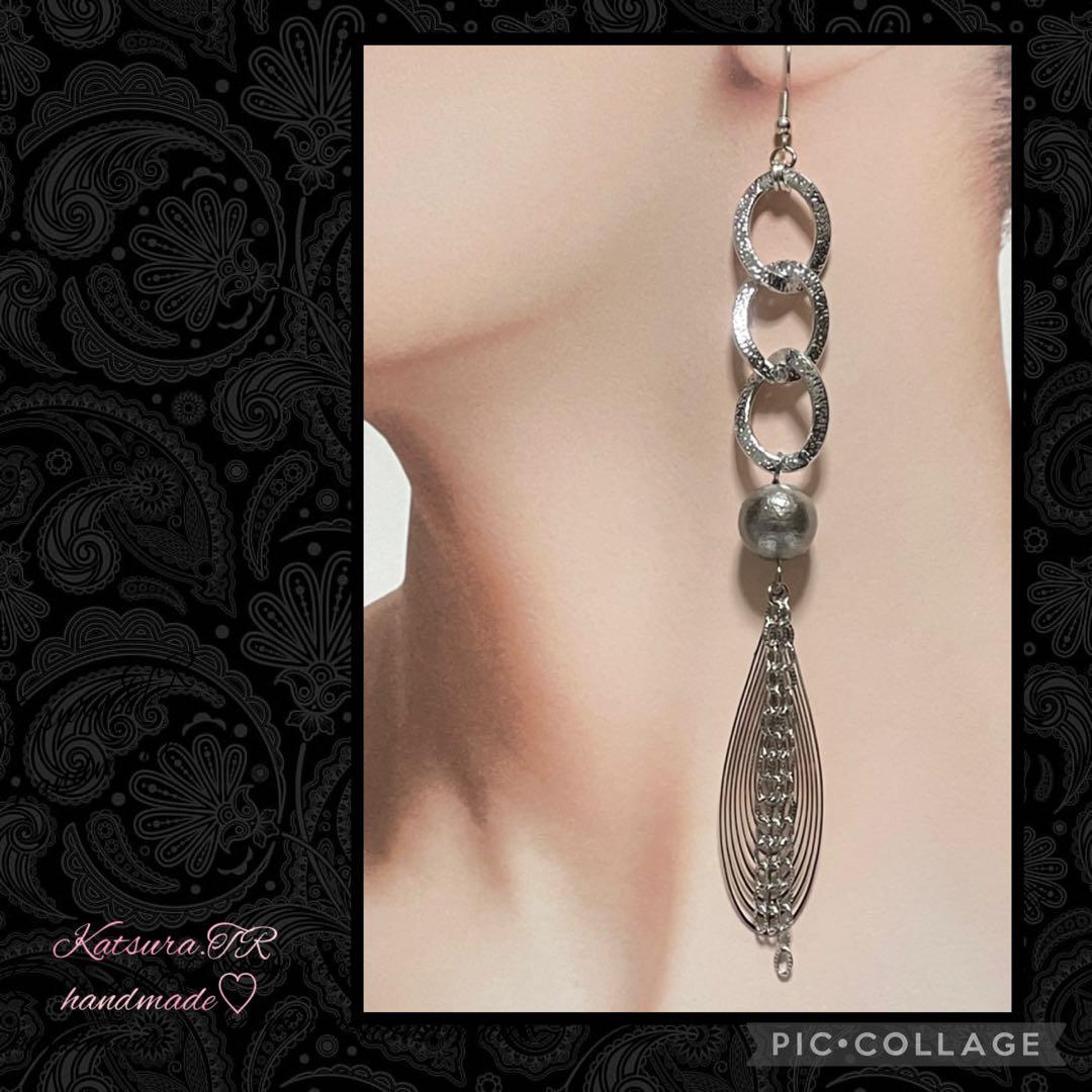 No.1203 シルバーコットンパールとチェーンピアス