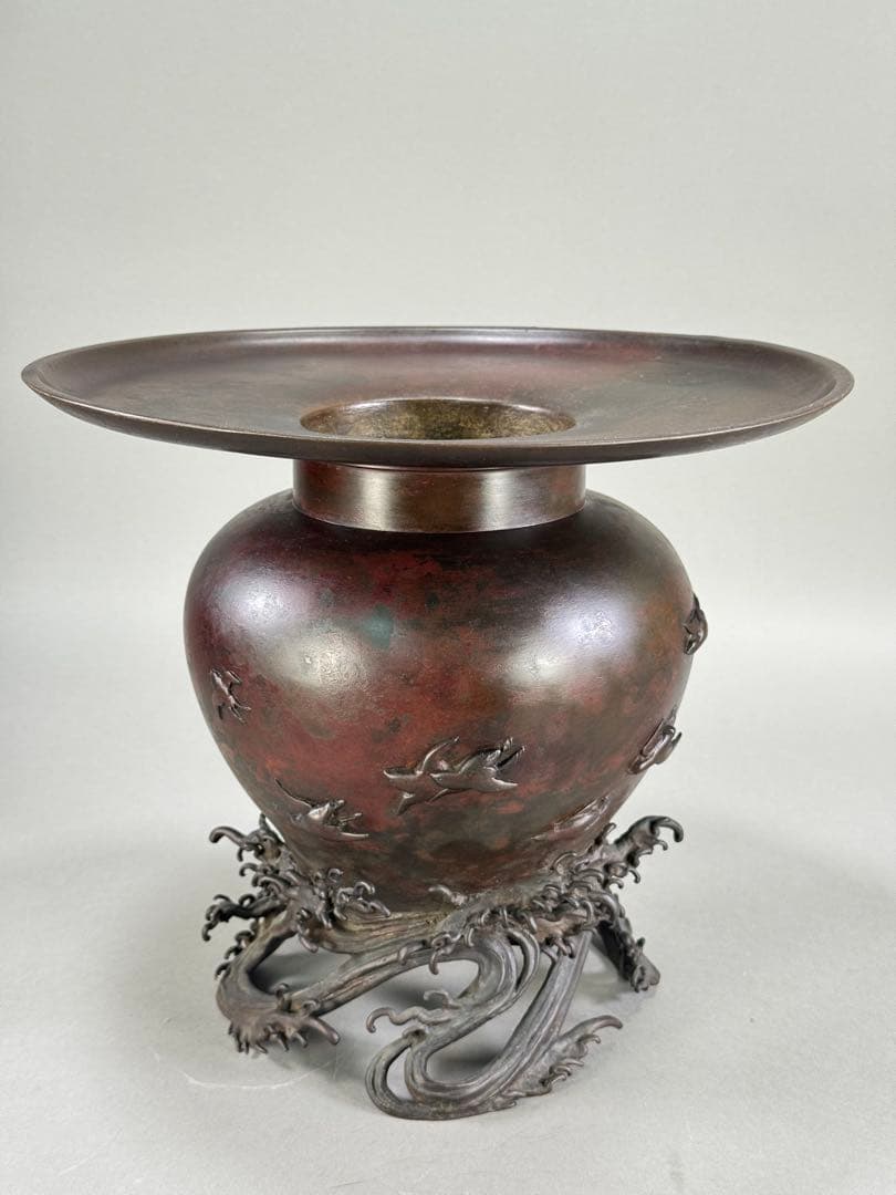 いけばな　池坊　古流　峰雲鋳　蝋型鋳造　斑紫銅　華道具　銅花器 銅花瓶 古美術