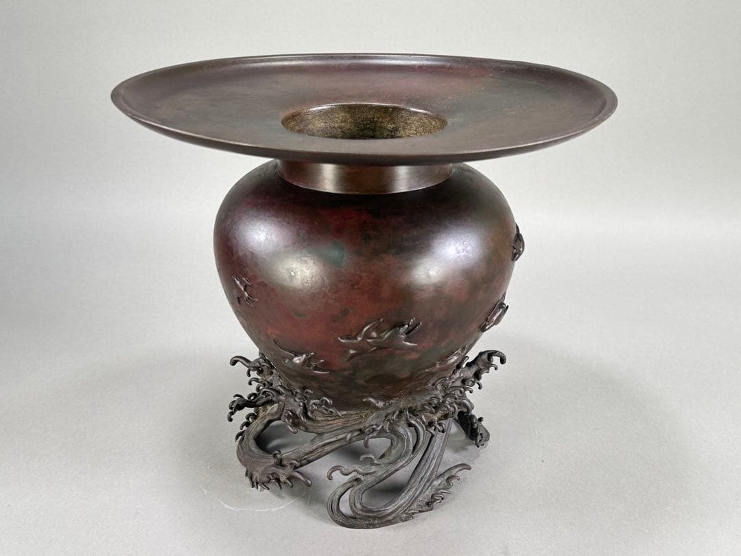 いけばな　池坊　古流　峰雲鋳　蝋型鋳造　斑紫銅　華道具　銅花器 銅花瓶 古美術