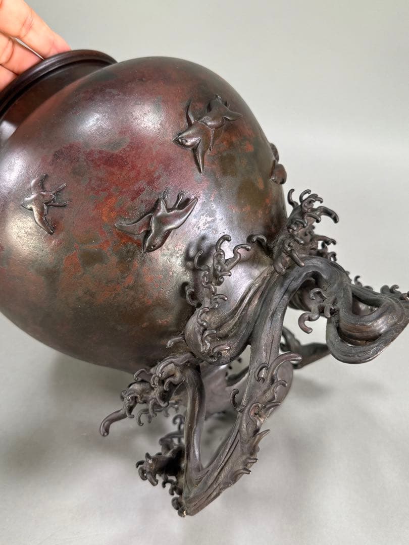 いけばな　池坊　古流　峰雲鋳　蝋型鋳造　斑紫銅　華道具　銅花器 銅花瓶 古美術
