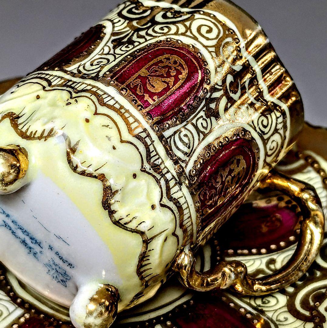 オールドノリタケ アールヌーボー様式 メイプルリーフ印 金盛上デミタスカップ