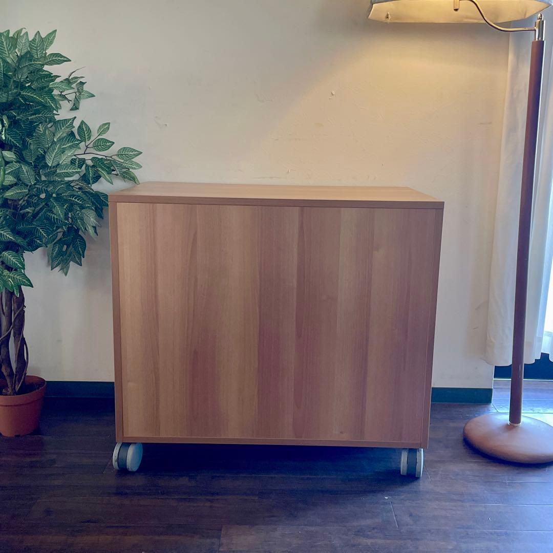 r132 キャスター付き 木製チェスト ガラス引き出し収納ワゴン リビング収納