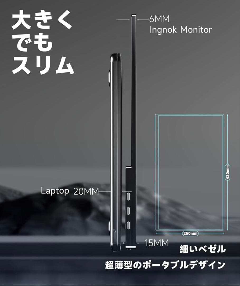 新品 モバイルモニター 18.5インチ 非光沢 カバー付 薄型 スピーカー内蔵