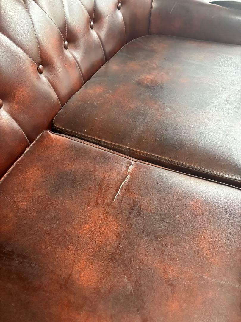 昭和レトロ 2人掛けソファ 合皮 ブラウン アンティーク風