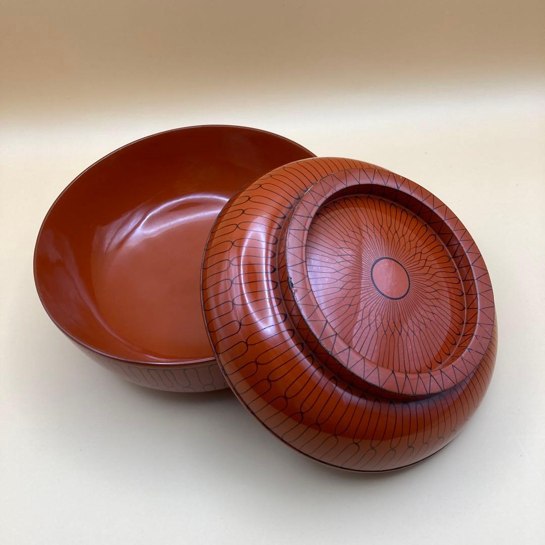 輪島塗　網目　蓋つき煮物椀　手描き　5客