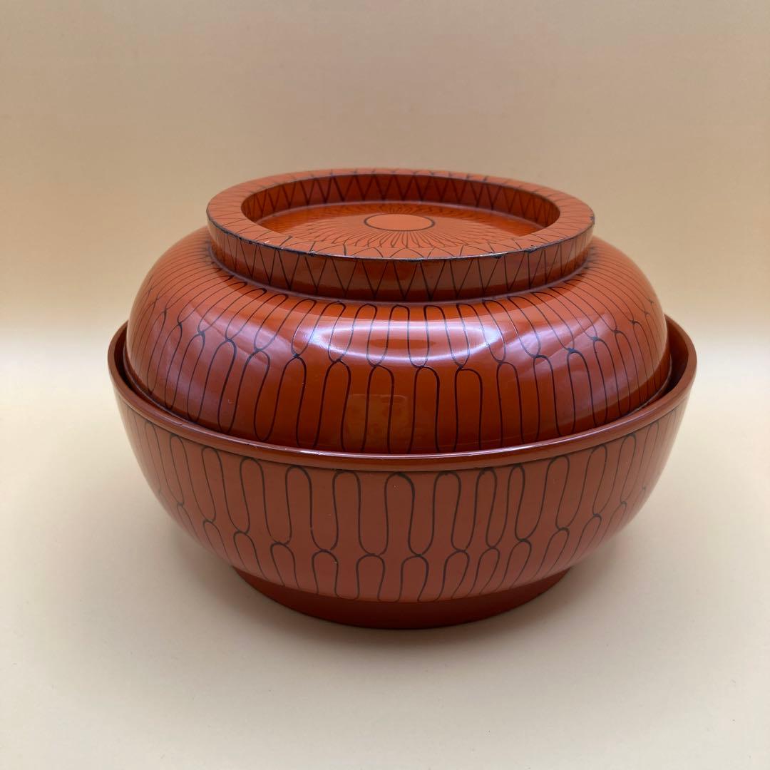 輪島塗　網目　蓋つき煮物椀　手描き　5客