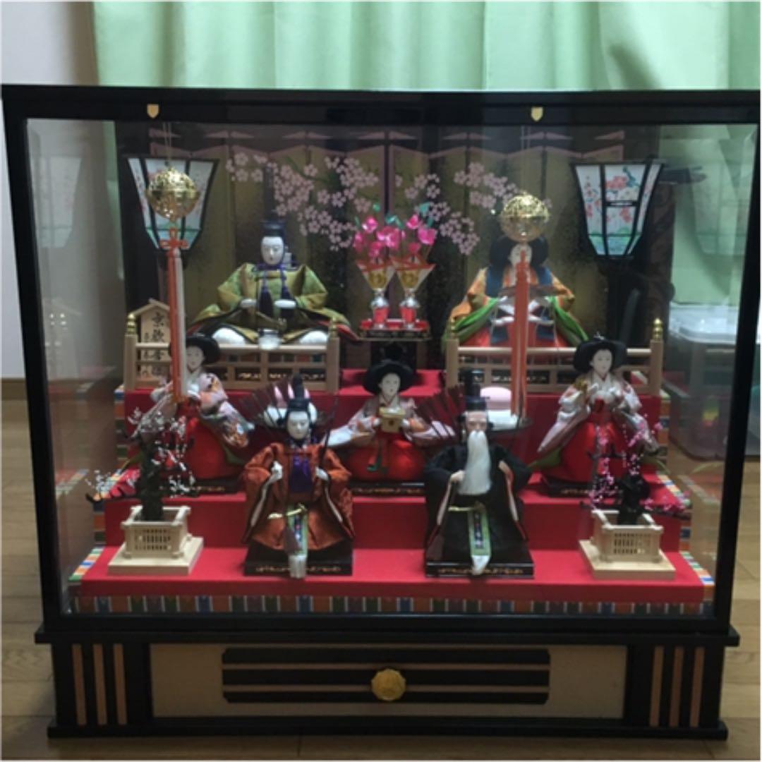 雛人形 ガラスケース 七人 三段 オルゴール