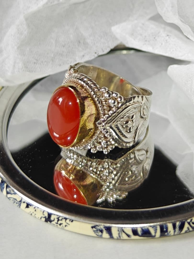 カーネリアン天然石指輪 リング silver ハンドメイド ネパール制