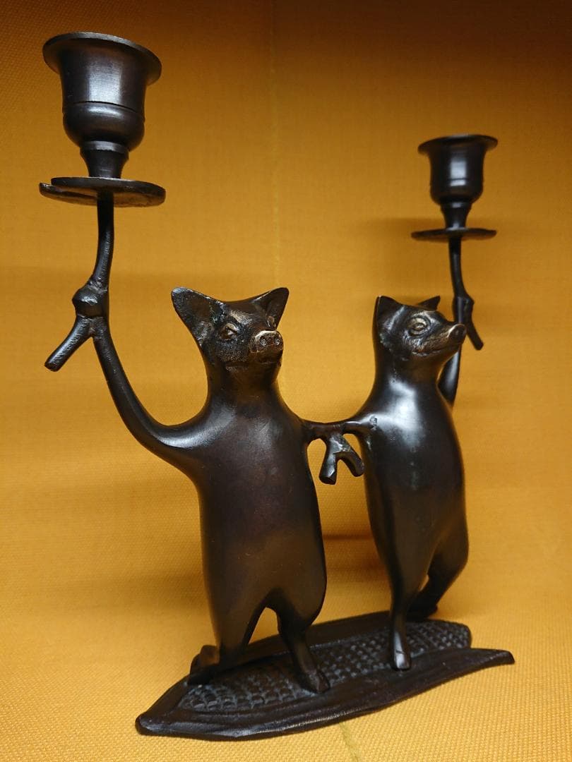 ビンテージ　ブロンズ像　ブタ　銅製　置物　インテリア　工芸品　美術品　A2651