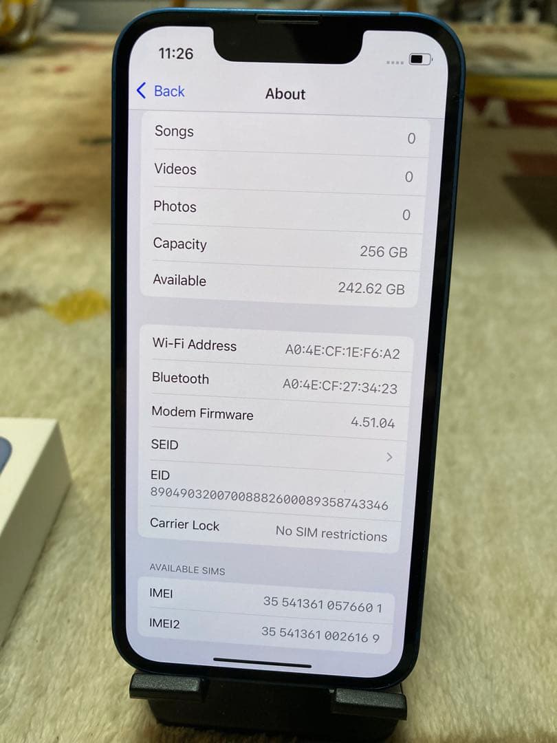 未使用に近い iPhone 13 mini ブルー 256GB -SIMフリー、