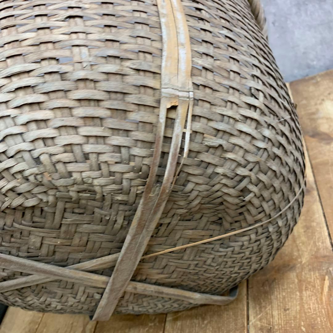B-3 【大型】竹籠 収穫カゴ 昭和レトロ 網代編み 古道具 竹細工 ヴィンテー