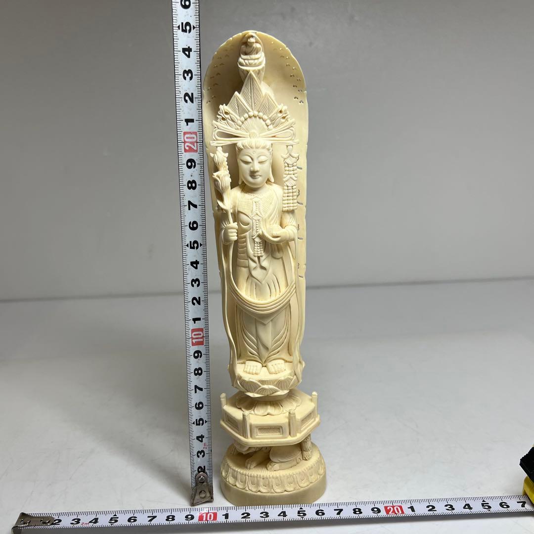 極上　和彫　在銘　聖観世音像　高さ25cm 417g 東K8-0211☆2F