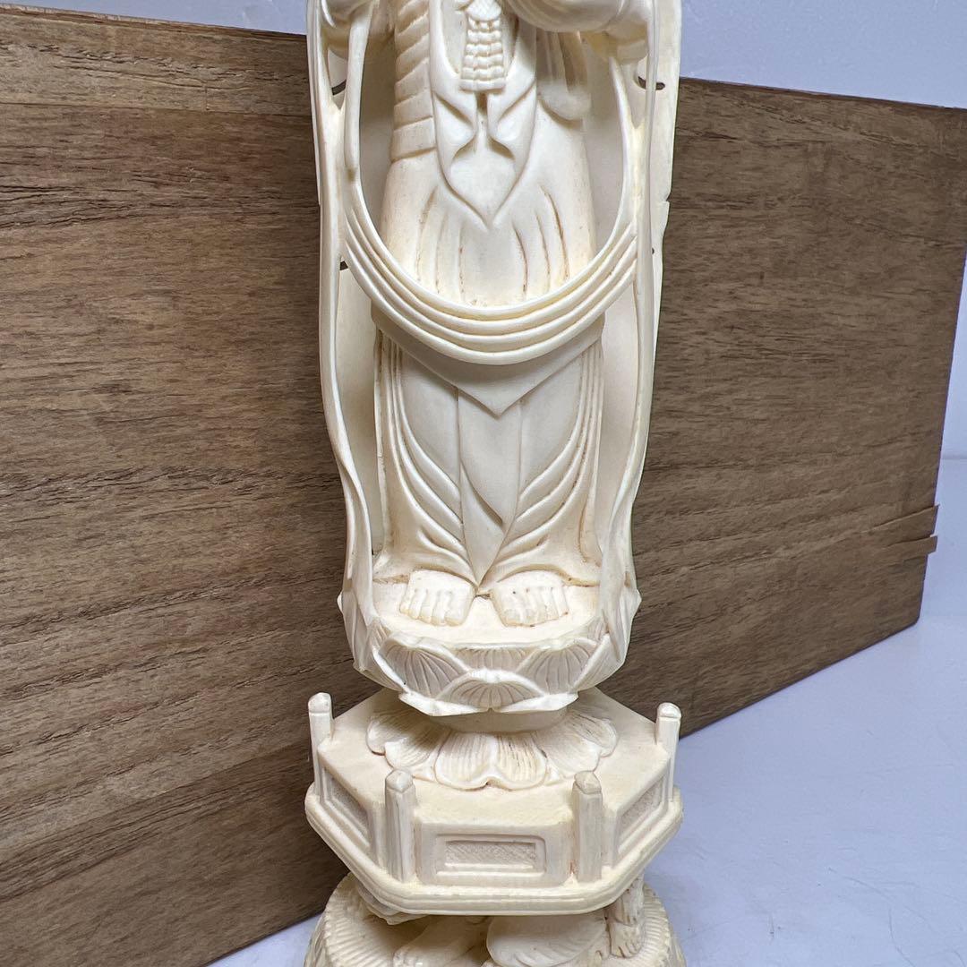 極上　和彫　在銘　聖観世音像　高さ25cm 417g 東K8-0211☆2F