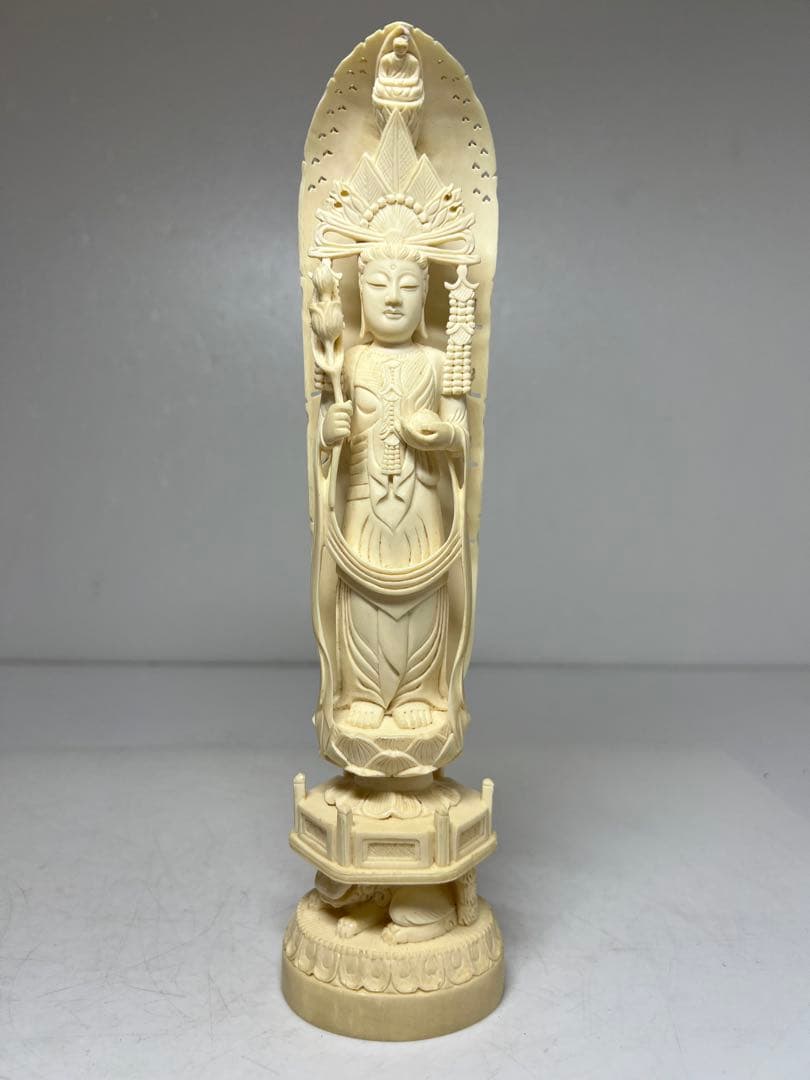 極上　和彫　在銘　聖観世音像　高さ25cm 417g 東K8-0211☆2F