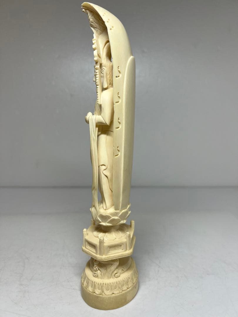 極上　和彫　在銘　聖観世音像　高さ25cm 417g 東K8-0211☆2F