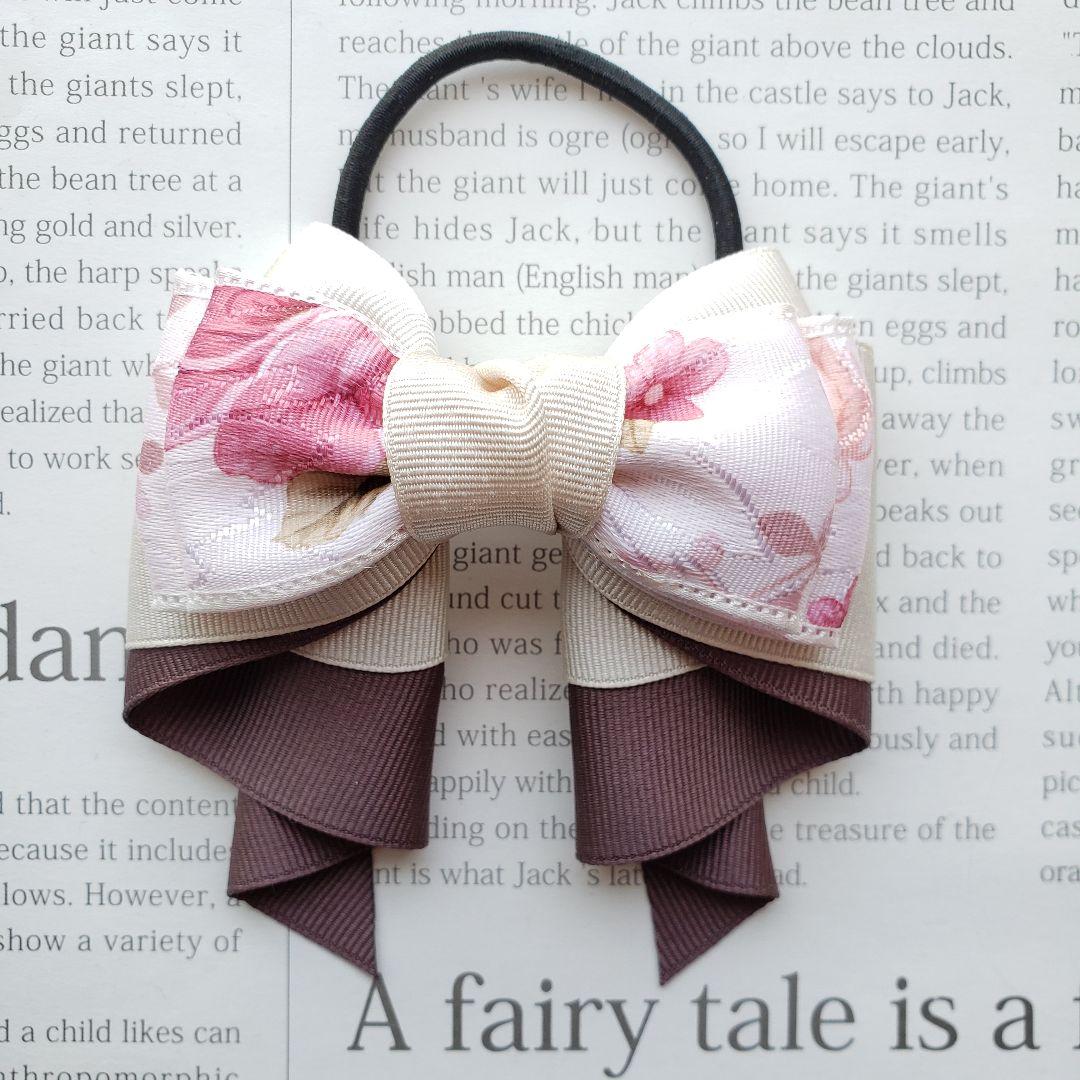 リボン　ヘアゴム♡カノンリボン～long～♡アンティークフラワー♡ハンドメイド