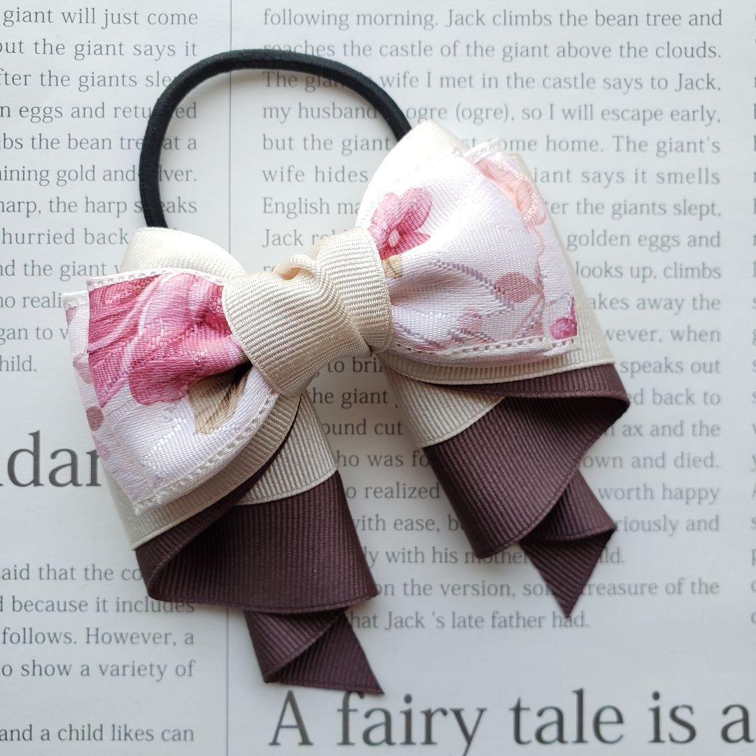 リボン　ヘアゴム♡カノンリボン～long～♡アンティークフラワー♡ハンドメイド